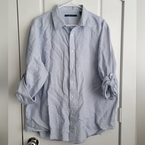 Perry Ellis Mens roll Tab Sleeve Linen Cotton Button down Light Blue Size XL